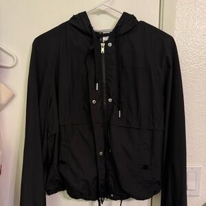 H&M Black Lightweight Hooded Jacket Cropped Zip Front